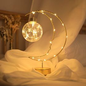 Iron Art Moon Indoor Decoration Small Night Light (Option: Round ball single-Warm color-USB)