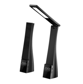 Mirror Clock Alarm Clock Audio Student Desktop Multifunctional Desk Lamp (Option: Black-English-USB)