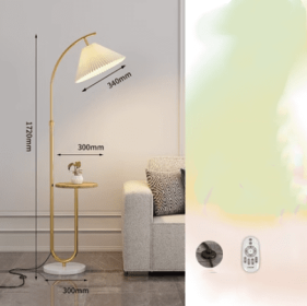 Pleated Floor Lamp Nordic Living Room Bedroom Wireless Charging Model (Option: Gold-Wood panel remote dimming-220V US)