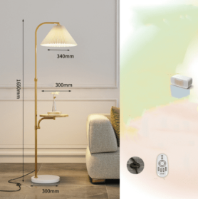 Pleated Living Room Sofa Floor Lamp Solid Wood Bedside Bedroom (Option: Gold-Wooden plate Tmall cat-220V US)