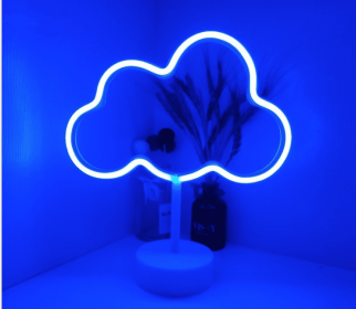 Decorative neon lights at night (Option: Blue clouds)