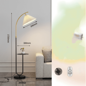 Pleated Floor Lamp Nordic Living Room Bedroom Wireless Charging Model (Option: Black-Iron Sky Cat-220V US)